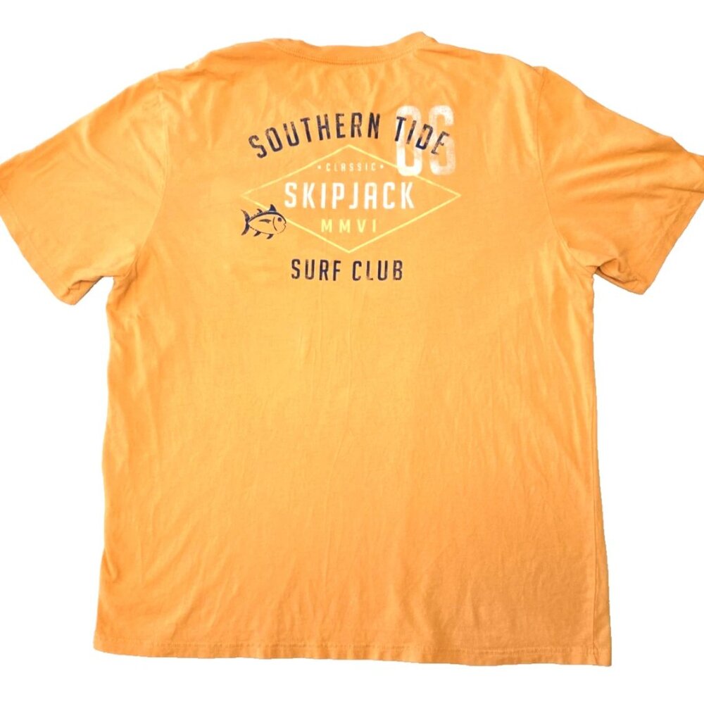 Men's SOUTHERN TIDE "Skip Jack - Surf Club" Orange XL Pocket T-shirt.
